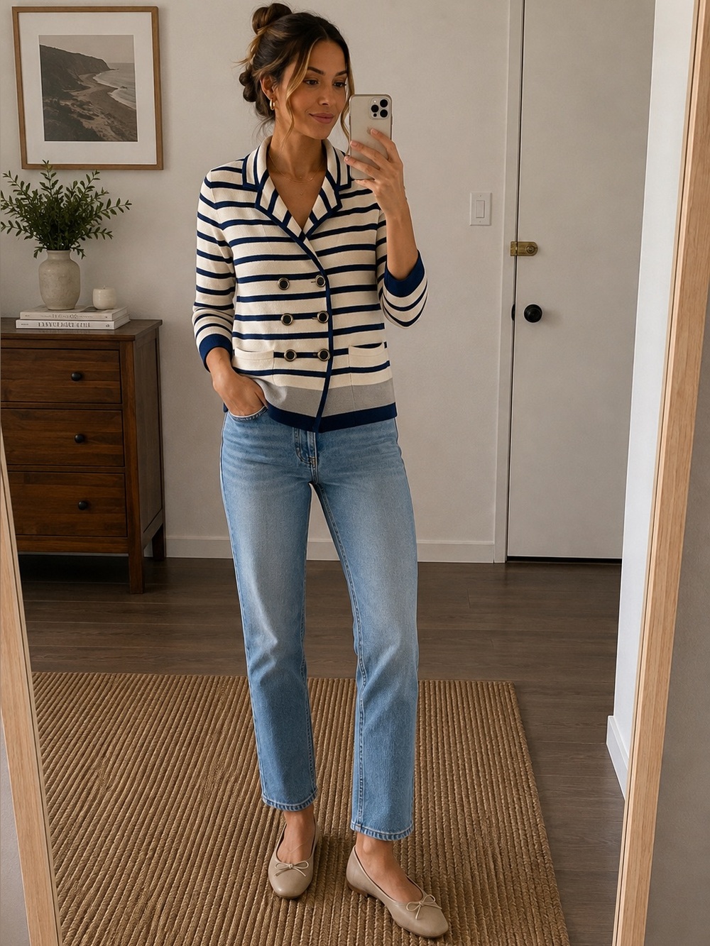 Banana Republic Navy and Cream Striped Cardigan Jacket XS